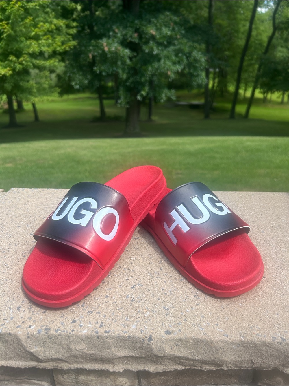 HUGO Red and Black Logo Slide Sandals